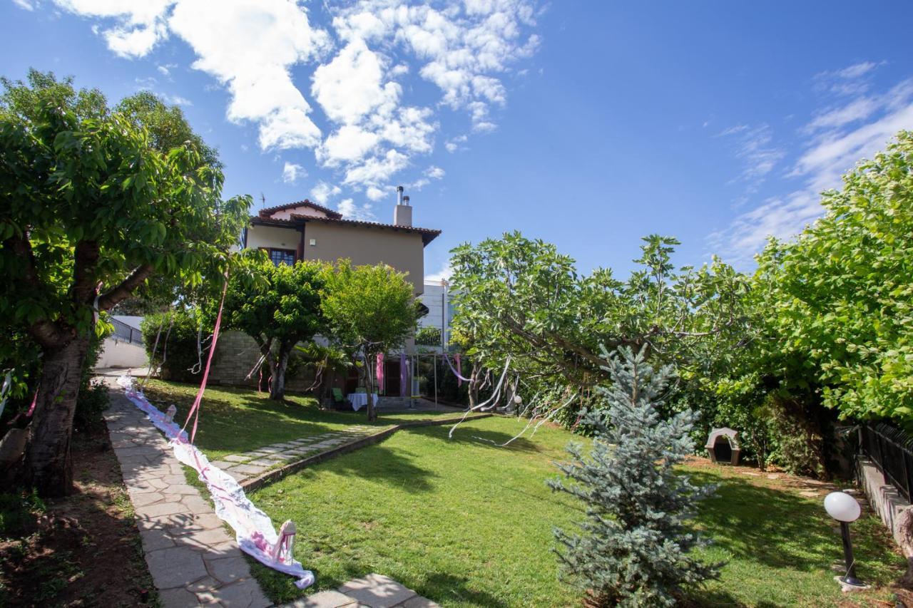Τraditional Fully Detached Villa On A Luxurious Hillock Of Thessaloniki With Its Own Garden Also For Family & Wedding Gatherings For 10 To 25 People Only 15 Minutes From Airport Luaran gambar